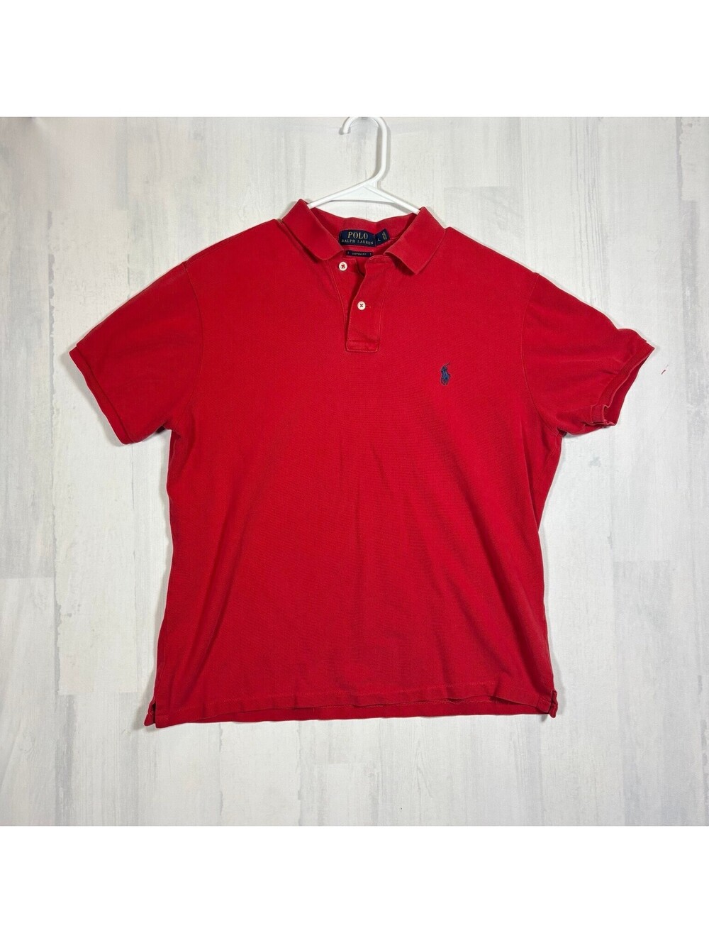 Polo Ralph Lauren Polo Shirt Mens L Red Custom Fit Navy Pony Preppy